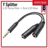 6.35mm Stereo Male to Dual 6.35mm Mono Female Patch Cable 20cm Gold-Plated Y-Splitter