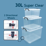 Abbaware 30L Clear Storage Box Transparent / Kotak Simpanan Beroda / Storage Box with wheels/ Storage container