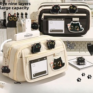 Adorable Black/White Cartoon Cat Pencil Case - Durable Waterproof Design with Transparent Flip-top Z