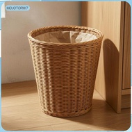 [mojotorw7] Woven Waste Basket Brown Plastic Handcrafted Look Waste Bin Round Office Wastebasket for