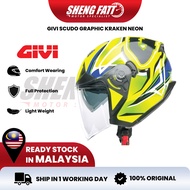 GIVI Scudo Graphic Kraken Neon Helmet Motor With Visor Topi Keledar Keselamatan Helmet Open Face Original Superbike