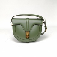 CELINE Besace16馬鞍包小號19綠色牛皮肩背包