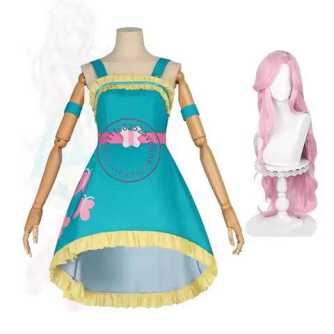 Equestria Girls Fluttershy Cosplay Dress And Wigs EG Little Pony Costumes Halloween Carnival Party F