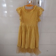 Preloved mustard yellow girls' dress, still in good condition, like new, LD 31cm, dress length up to