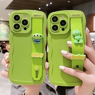 Suitable for IPhone 11 12 Pro Max X XR XS Max SE 7 Plus 8 Plus IPhone 13 Pro Max IPhone 14 15 Pro Max Green Colour Phone Case with Wrist Strip Cute Accessories Monster Dinosaur