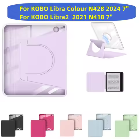 Magnetic Detachable for KOBO Libra Colour/Libra 2 N428 N418 7'' Ebook Case 360° Rotatable 2-in-1 Acr