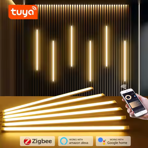 Zigbee 3.0 Tuya Wifi Walnut Wood Grille Acoustic Curtain Wall Panel LED Light Tube Bar Lamp for Slat