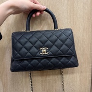 Chanel 黑荔枝牛皮金釦coco handle 24