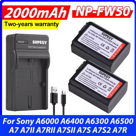 NEW 2000mAh NP-FW50 NP FW50 Battery + USB Charger for Sony A6000 A6400 A6300 A6500 A7 A7II A7RII A7S