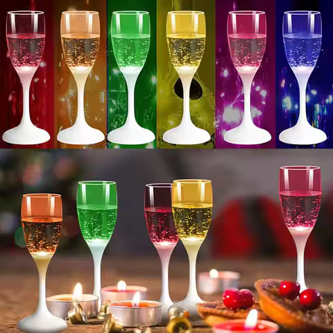 LED Light Up Cups Wine Champagne Flutes Set of 6 Party Favors Drinking Glasses Glow in the Dark Part