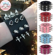YANGWEN PU Leather Studded Bracelet Punk Spike Rivets Cuff Wristband Retro Rock Rivet Wristband Wrap