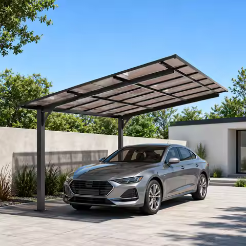 8x8FT Outdoor Carport , Galvanized Steel Frame Sloped PC Roof Shelter,Outdoor Bike BBQ Storage Awnin