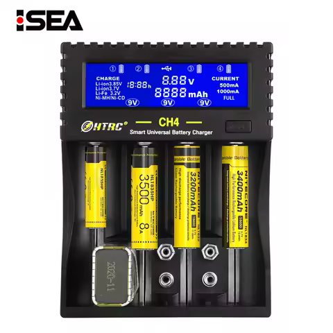 HTRC 4 Slots Battery Charger LCD Smart Charger for Li-ion Li-fe Ni-MH Ni-CD AA/AAA/26650/6F22/16340/