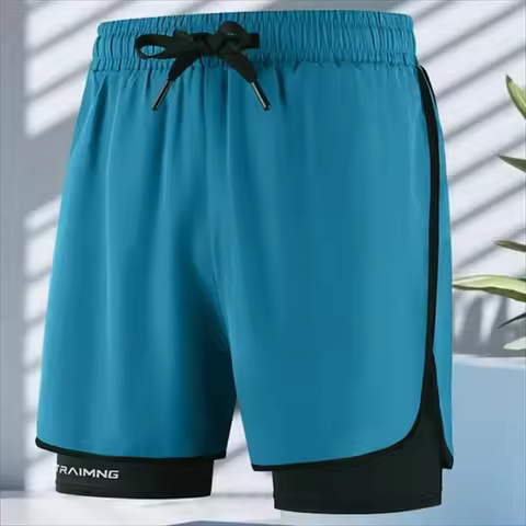Men Fitness Built-in pocket sports Shorts Summer 2 In 1 Quick Dry sweatpants Beach shorts Running Do