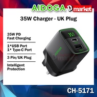 AIDOGA CH-517 35W Charger PD35W Fast Charging Charger Wall Charger 3 Pin UK Plug Wall Plug Aidoga Ch