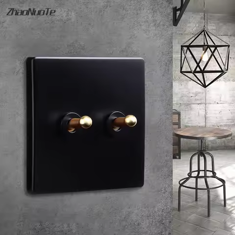 Home Improvement 86 Type Retro Black Wall Lamp Toggle Switch 1-4 Gang 2 Way Brass Lever Switch
