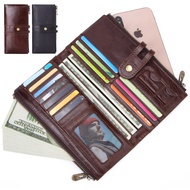 2020 Genuine Leather Long Purse Bag Wallet Business Men's Card Holder Photo Holder Cell Phone Pocket Zipper Wallet