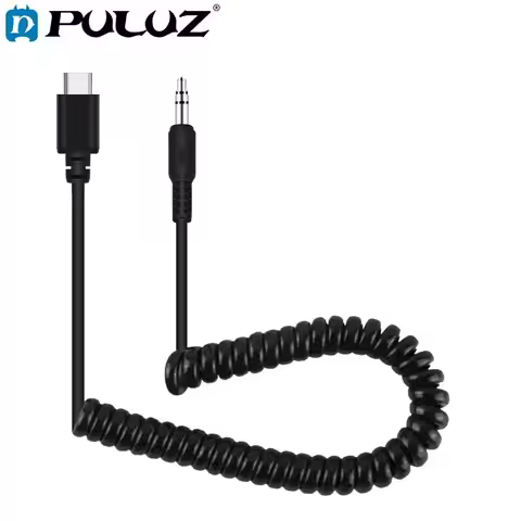 PULUZ 3.5mm TRRS Male to Type-C/USB-C Male Live Microphone Audio Adapter Spring Coiled Cable for Sam