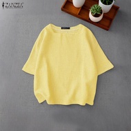 Kiểu cổ điển cho nữ ZANZEA giản dị Bohemian vuông cổ áo tay áo lửng in kẻ ca rô áo mỏng #0908