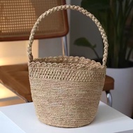 Blogger French Vacation Handmade Crochet Raffia Knitted Straw Bag Beach Portable Shoulder Bag Bucket