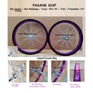 20x1.35 FREE FREEWHEEL PURPLE PASANG SIAP 20" ber sticker basikal , tayar 20x1.35 . Terus pasang kat