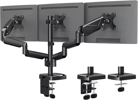 Triple Monitor Mount for 27 inch Screens, Full Motion Desk Stand with Swivel Tilt Rotation, Each Arm