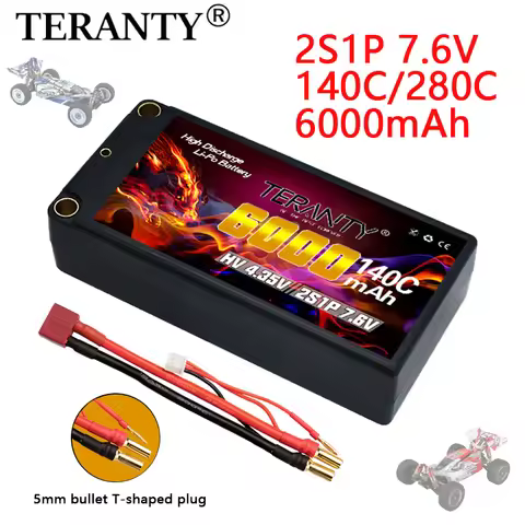 TREANTY 2S Lipo Battery 7.6V 6000mAh 140C with XT90/T/XT60 Connector for RC Buggy Truggy Vehicle Car
