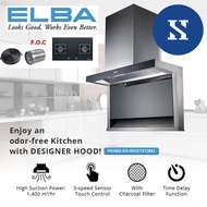 Elba DESIGNER HOOD 1400 m³/hr PRIMO H9321ST(BK) + Glass Stove Hob EGH-F9542G(GR) 5.0KW+ FREE Flexibl