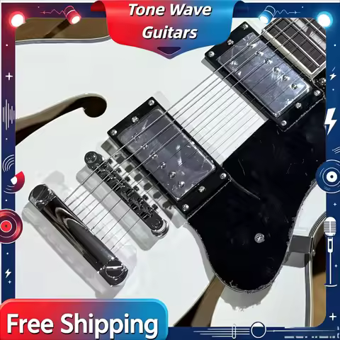 2026 HOT Pure White Semi Hollow Jazz ES335 Electric Guitar Fixed Metal Bridge HH Microphone Beginner