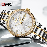 OPK นาฬิกาสำหรับผู้ชาย100% Original กันน้ำชุดเพชรหน้าปัดโรมันหรูหราปฏิทินคู่ส่องสว่าง