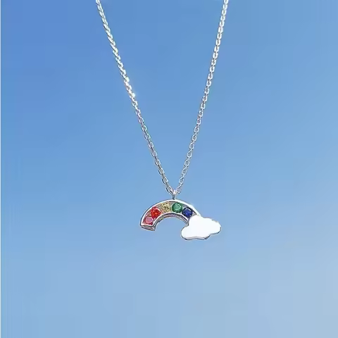 Beautiful Colorful Temperament 925 Sterling Silver Jewelry Sweet After The Rain Rainbow Crystal Pend