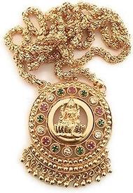 1 Gram Micro Gold Plated Traditional Lakshmi Dollar Chain for Women & Girls - 30 Inches Long Chain, 