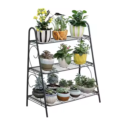3 Levels Iron Plant Stand,Plant Shelf 9 to 12 pots,Multi-Level Pot Holder for Garden,Balcony,Living 