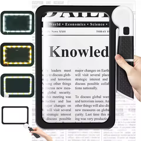 5X Magnifying Glass With 48 LED Lights Handheld Large Rectangle Reading Magnifier Dimmable For Macul