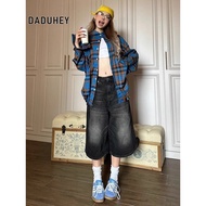 DaDuHey High Waist Wide Leg Cropped Denim Shorts Women's Loose Leisure Slimming Straight-Leg Pants F