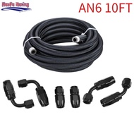 6AN Fuel Pipe Kit, AN6 Braided Nylon Fuel Hose CPE 10FT Black 3M Oil Fuel Hose Line With Clamps