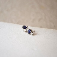 手製天然堇青石配鋯石耳釘耳環 // 天然寶石