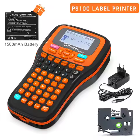 Portable PS100E Label Printer Automatic Cutting Label Maker Machine Use for Brother 6/9/12mm Laminat