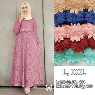 L, XXL JUMBO Devera Gamis Brukat Baju Muslim Wanita Dress Brokat Gaun Pesta Long Dres Terbaru mft003