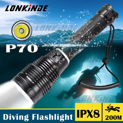 Super Bright XHP70.2 Diving Flashlight IPX8 Highest Waterproof Rating Professional Dive Light Powere