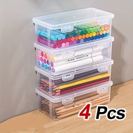 4Pcs Large Transparent Storage Box Stackable Snap Lid Organizer for Office Art Craft Supplies and Ho