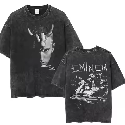 90s Rapper Eminem World Tour Music Washed T-shirt Unisex Gothic Streetwear Graphic T Shirts Men's Co