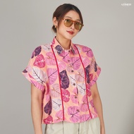 AT Hue  เสื้อเชิ้ต อก 44" ยาว 22 " ผ้าลินินแท้ แต่งตะเข็บ เสื้อเชิ้ต เสื้อคอปก แขนสั้น แบรนด์  ATIMI