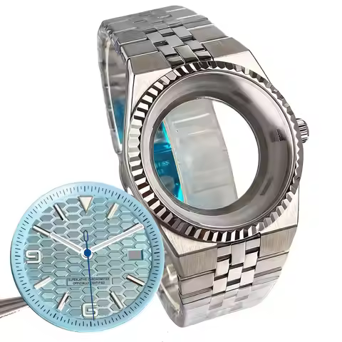 41mm Diving Watch Case for Land-Dweller Sapphire Glass Blue Black 34mm Dial Fit NH35 NH36 Flat Jubil