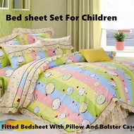 Bed Sheet Set For Children ~Fitted Bedsheet With Pillow And Bolster Case~Single Size~100% Cotton