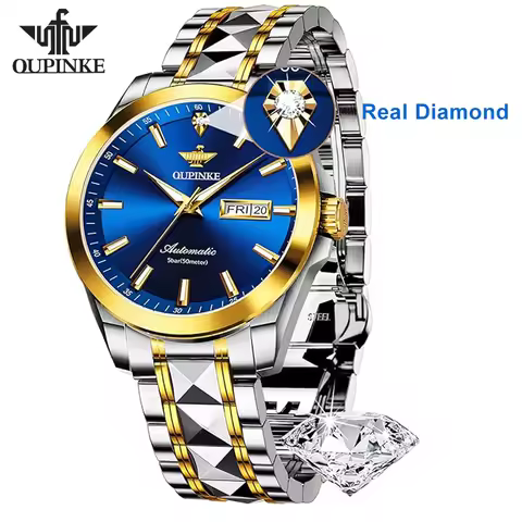 OUPINKE Original Real Diamond Mens Wristwatch Automatic Mechanical Watch Luxury Top Brand Swiss Move