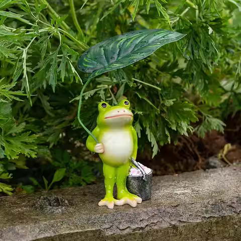 Resin Frog Decor With Leaf For Outdoor, Resin Garden Frog Bucket Decor, Fairy Garden Accessories, Re