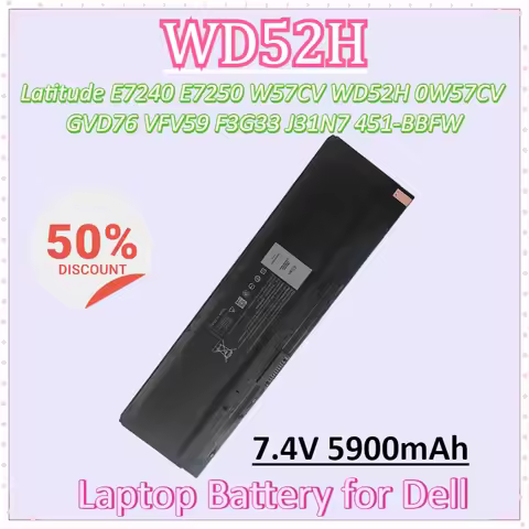 New WD52H 7.4V 5900mAh 45WH Laptop Battery for DELL Latitude E7240 E7250 W57CV WD52H 0W57CV GVD76 VF