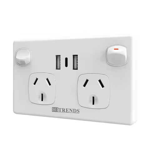 Australian Standard USB Wall Socket Dual Socket with 2 USB 1 Type-C and Switch, AU Plug Adapter Mobi
