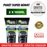 PAKET ISI 2 ! Garnier Men Turbo Light Oil Control 3 in 1 Charcoal 100 ml / Garnier Men Charcoal